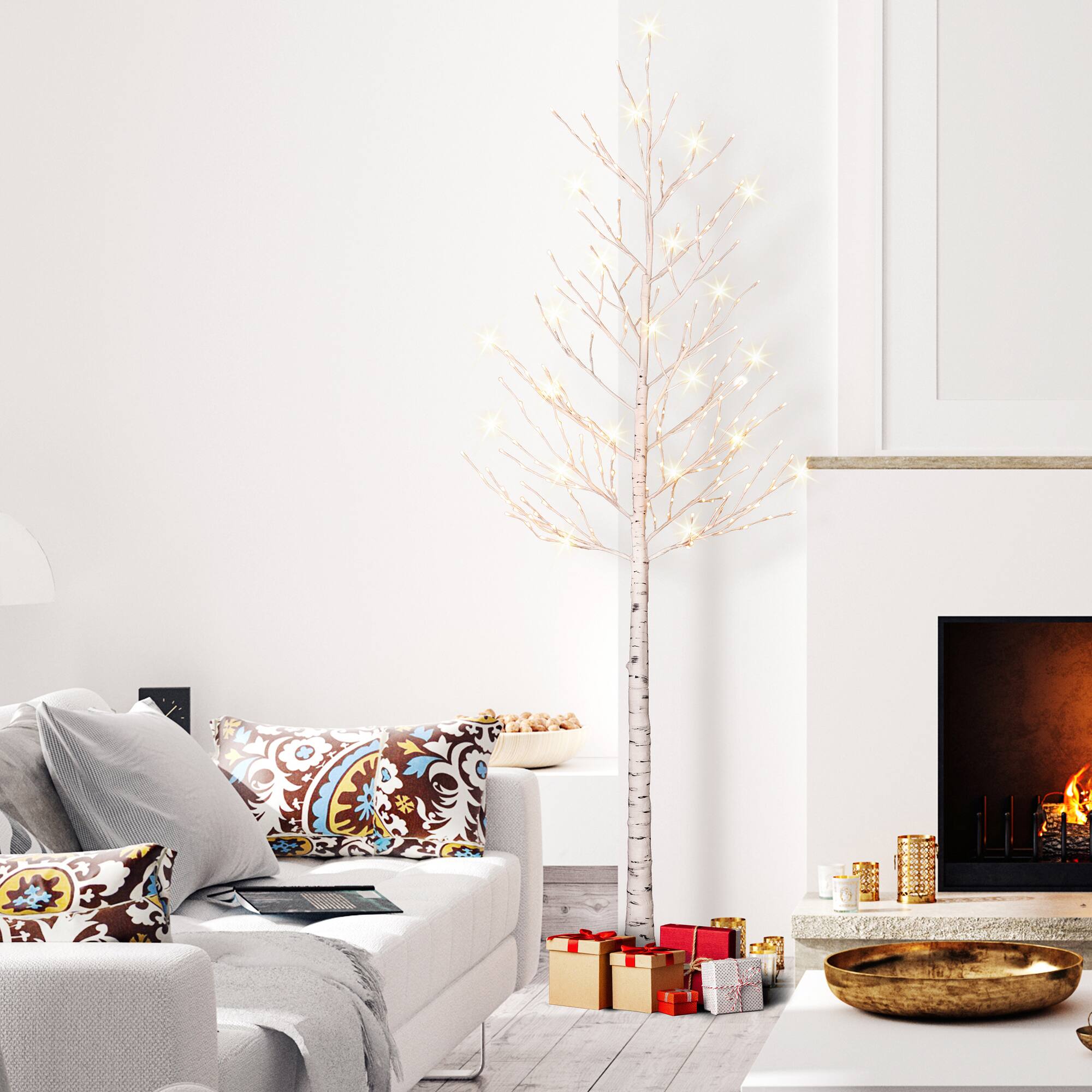 8ft. Pre-Lit White Artificial Twig Christmas Tree, Clear Lights